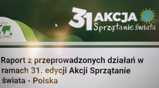 31 Akcja Sprzątanie Świata. Fragment plakatu raportu z przeprowadzonych działań w ramach akcji w szkole.